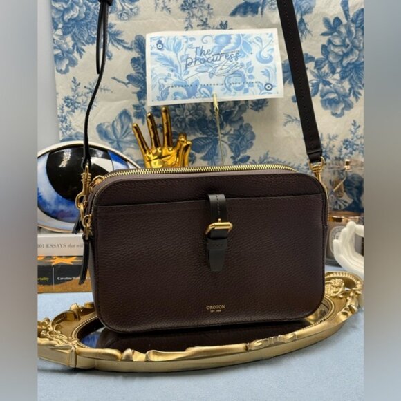 🆕 OROTON 🧿 NWOT Dylan Camera Crossbody Bag, Brown Bear Calfskin Leather - Picture 3 of 14